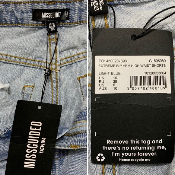 NWT MISSGUIDED Light Blue Extreme Rip Hem High Waist Denim Shorts Sz 6 G1805989 - Picture 12 of 15